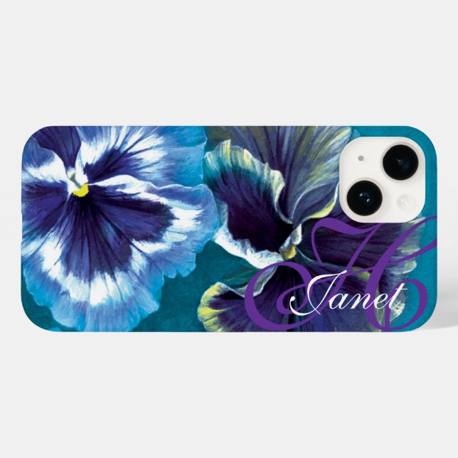 Funda De Case-Mate Para iPhone Pansy floral aqua tu nombre (Reverso  (Horizontal))