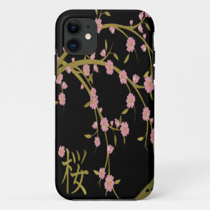 Funda Para iPhone 11 Pantalla Japonesa Rosa Sakura Dorado Negro