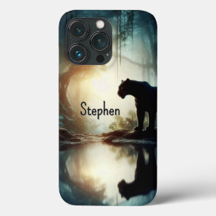 Funda Para iPhone 13 Pro Pantera negra reflejada en agua con nombre