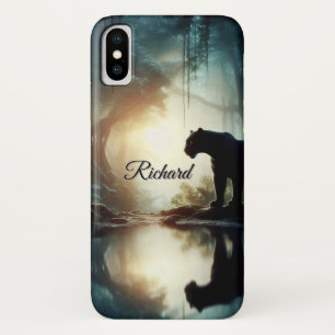 Funda Para iPhone X Pantera reflejada en el estanque de agua en nombre
