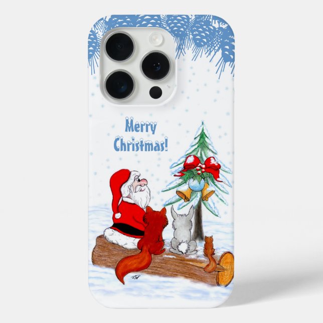 Funda De Case-Mate Para iPhone Papá Noel con conejo zorro y ardilla (Reverso )