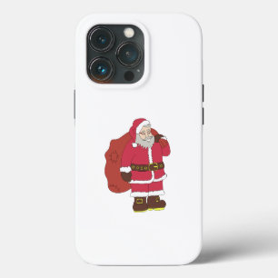 Funda Para iPhone 13 Pro Papá Noel de rojo con bolsa de regalos y gafas