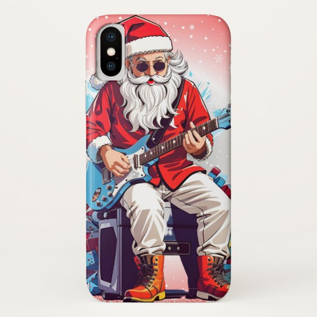 Funda De Case-Mate Para iPhone Papá Noel tocando una guitarra (Reverso)