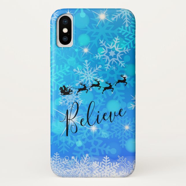 Funda De Case-Mate Para iPhone Papá Noel y su reno volador - Créanlo (Reverso)