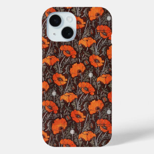 Funda Para iPhone 15 PAPAS ROJAS EN Floral DE amapola BLANCA NEGRA
