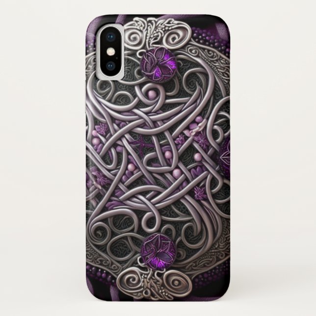 Funda De Case-Mate Para iPhone Papel de envolvimiento de nudos celtas Rosa púrpur (Reverso)