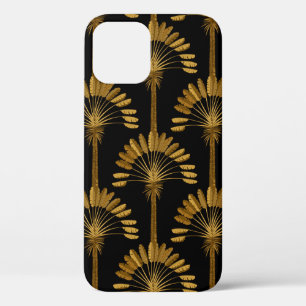 Funda Para iPhone 12 Papel de escritorio dorado y negro con motivos flo