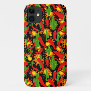 Funda Para iPhone 11 Papel picante de pimienta, llama y cactus