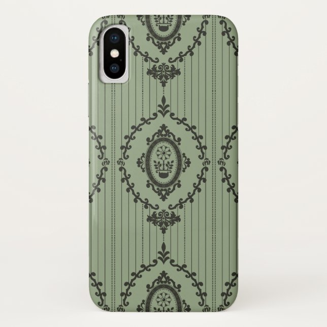 Funda De Case-Mate Para iPhone Papel pintado barroco en verde (Reverso)