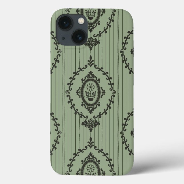Funda De Case-Mate Para iPhone Papel pintado barroco en verde (Reverso)