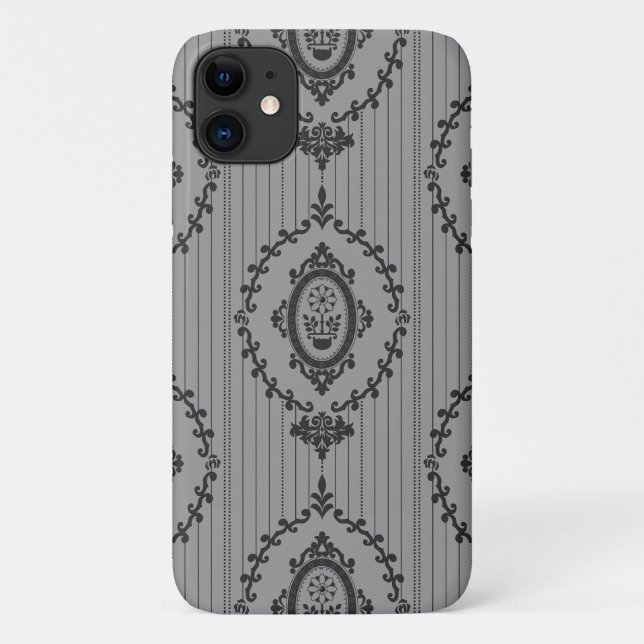 Funda De Case-Mate Para iPhone Papel pintado barroco gris (Reverso)