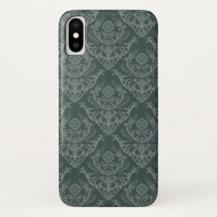 Funda Para iPhone X Papel pintado floral verde de lujo del damasco