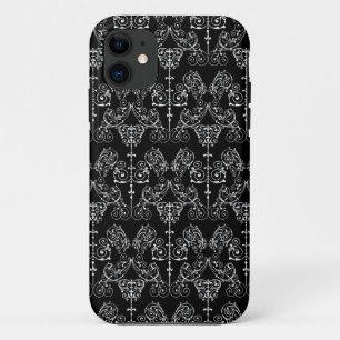 Funda Para iPhone 11 Papel tapiz de Damask de época - blanco + tu trase