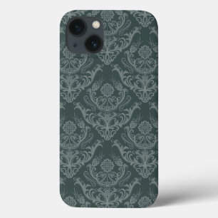 Funda Para iPhone 13 Papel tapiz verde de adamascado floral de lujo