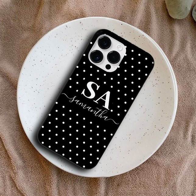 Funda De Case-Mate Para iPhone Paquetes de polka monocromo blanco y negro minimal (polka dots iphone case)