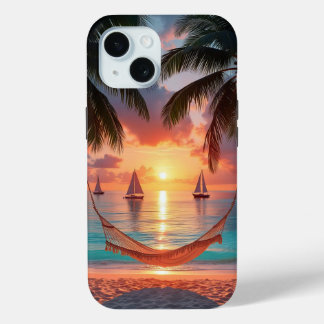 Funda Para iPhone 15 Paradise Found: Sunset Sails and Swaying Palms