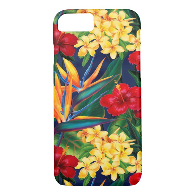 Funda De Case-Mate Para iPhone Paraíso tropical hawaiano floral vertical (Reverso)