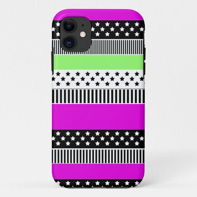 Funda De Case-Mate Para iPhone Parche de rayas negras y blancas y neonesas (Reverso)