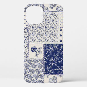 Funda Para iPhone 12 Parche floral azul índigo beige