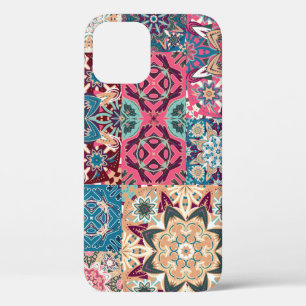 Funda Para iPhone 12 Parche floral: patrón de cuadros de época.
