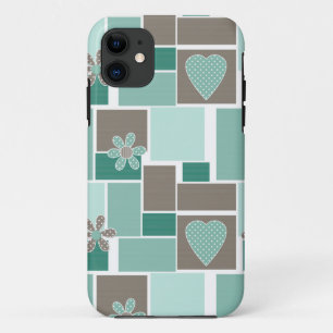 Funda Para iPhone 11 Parcheado de turquesa marrón de parches cuadrados