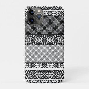 Funda Para iPhone 11 Pro Parches de rayas blancas y negras con encaje