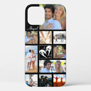 Funda Para iPhone 12 Pareja Collage de fotos Corazón Amor Iniciales Cua