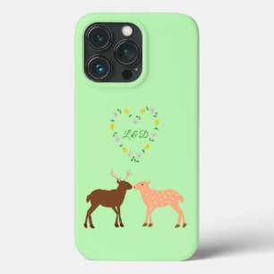 Funda Para iPhone 13 Pro Pareja de ciervos y Personalizado del corazón de m