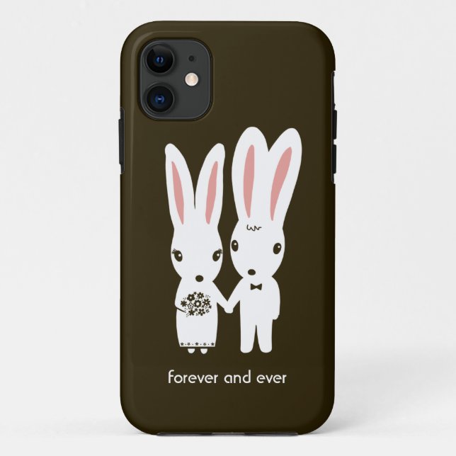 Funda De Case-Mate Para iPhone Pareja de conejos en boda con texto (Reverso)
