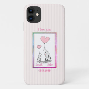 Funda Para iPhone 11 Pareja de elefante rosa dulce