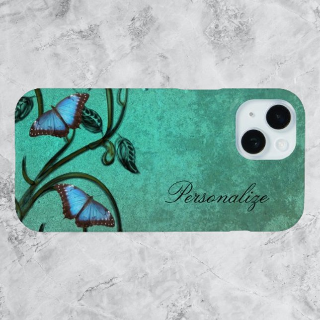 Funda De Case-Mate Para iPhone Pareja de mariposa verde azulada (Teal Butterfly Pair Personalized iPhone Case)