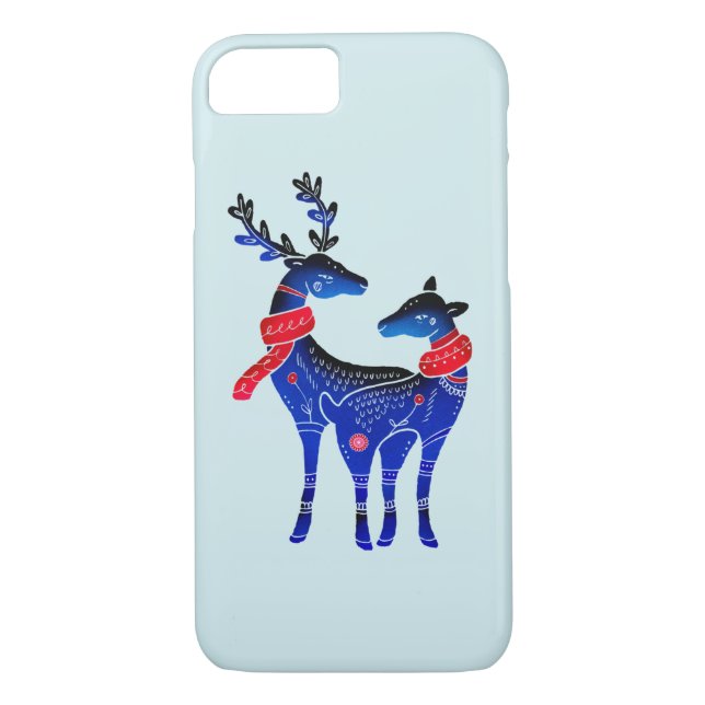 Funda De Case-Mate Para iPhone Pareja de renos de Navidades nórdicos azules (Reverso)