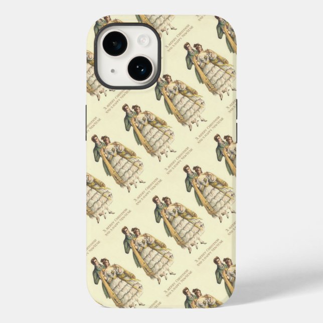 Funda De Case-Mate Para iPhone Pareja navideña de época victoriana (Reverso )