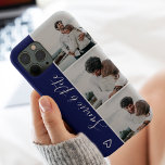 Funda Para iPhone 13 Parejas azules modernas nombres de 3 fotos cuadríc<br><div class="desc">Las parejas de corazón azul marino modernas nombran 4 cuadros de fotos,  un regalo perfecto para una pareja o mejores amigos.</div>