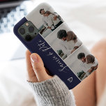 Funda Para iPhone 13 Parejas azules modernas nombres de 3 fotos cuadríc<br><div class="desc">Las parejas de corazón azul marino modernas nombran 4 cuadros de fotos,  un regalo perfecto para una pareja o mejores amigos.</div>