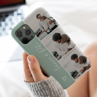 Funda Para iPhone 13 Parejas verdes modernas nombres de 3 cuadros de co