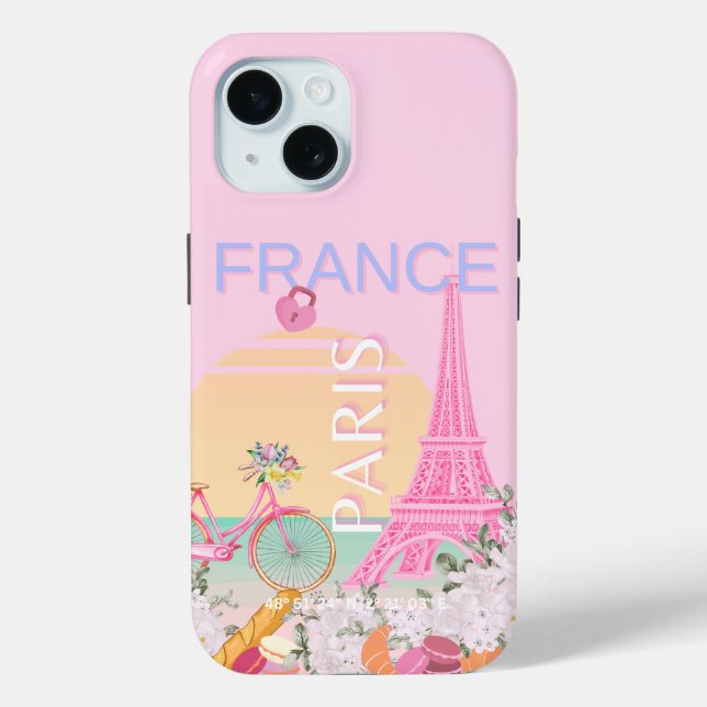 Funda De Case-Mate Para iPhone París, Francia, Viajes, Preppy, Pastel, Rosa (Reverso )