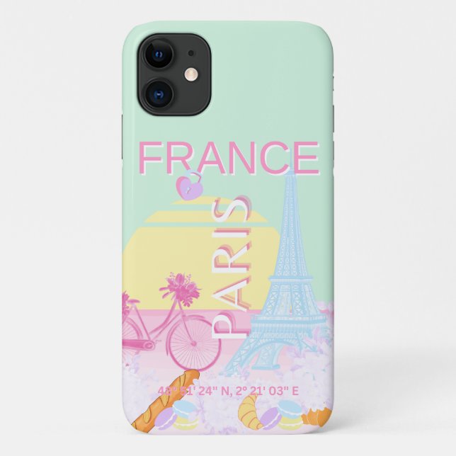 Funda De Case-Mate Para iPhone París, Francia, Viajes, Preppy, Pastel, Verde (Reverso)