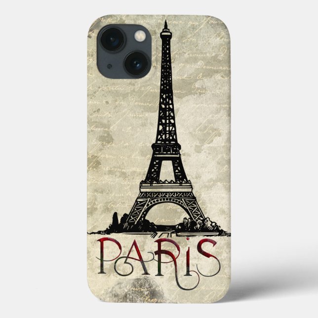 Funda De Case-Mate Para iPhone París, guión antiguo de la Torre Eiffel (Reverso)