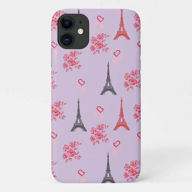 Funda De Case-Mate Para iPhone Paris Love Pattern – Eiffel Tower & Roses Seamless (Reverso)