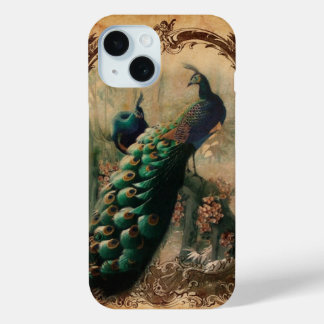 Funda Para iPhone 15 parís moda femenina flor vintage pavo real