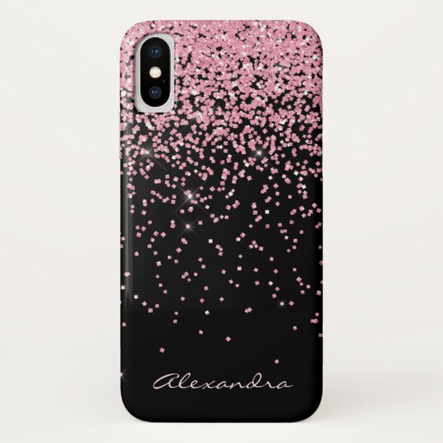 Funda De Case-Mate Para iPhone Parking negro y rosado monograma y Purpurina (Reverso)