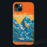 Funda Para iPhone 13 Parque nacional del Gran Tetón Vintage Wyoming<br><div class="desc">Diseño de arte vectorial Grand Teton. El parque incluye los picos más importantes de la Cordillera Teton,  así como la mayoría de las secciones del norte del valle conocido como Jackson Hole.</div>