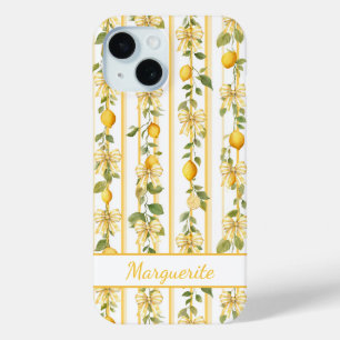 Funda Para iPhone 15 Parras de limón con lazos de coqueta monogramados