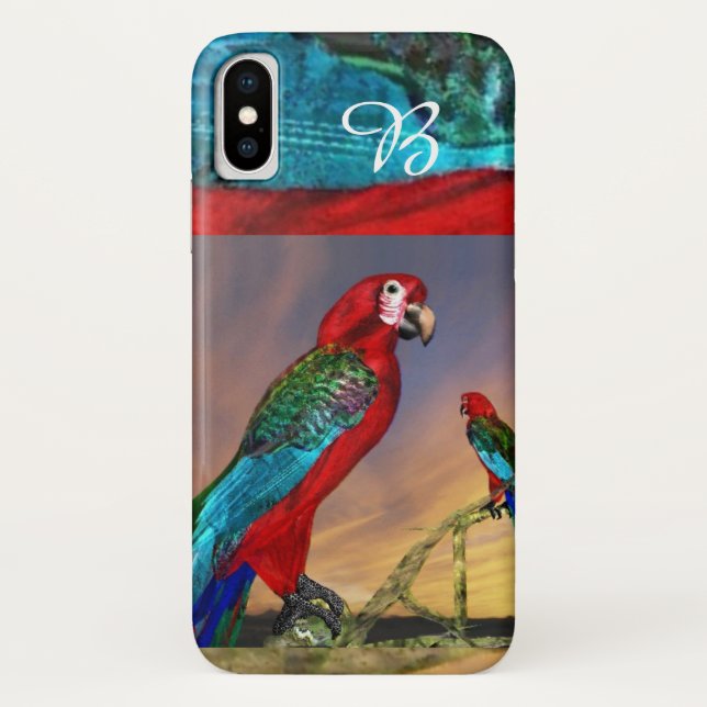 FUNDA DE Case-Mate PARA iPhone PARROS HIPEROS / ARA ROJO MONOGRAMA (Reverso)