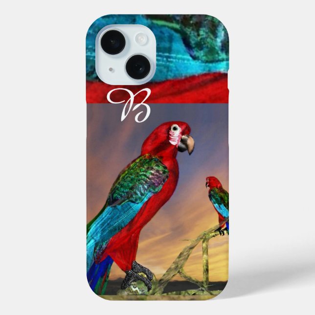 FUNDA DE Case-Mate PARA iPhone PARROS HIPEROS / ARA ROJO MONOGRAMA (Reverso )