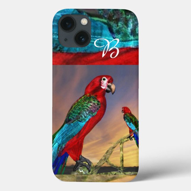 FUNDA DE Case-Mate PARA iPhone PARROS HIPEROS / ARA ROJO MONOGRAMA (Reverso)