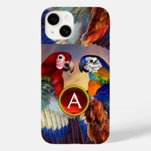 FUNDA PARA iPhone 14 DE Case-Mate PARROS HIPEROS/MONOGRAMA DE ARA GEMSTONE ROJO Y AZ