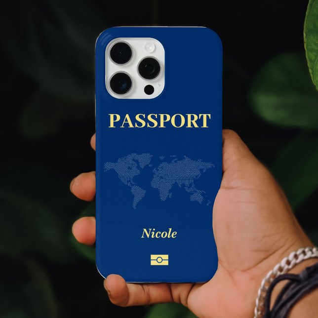 Funda De Case-Mate Para iPhone Pasaporte al mapa del mundo azul (Blue World Map Passport Case-Mate iPhone Case)