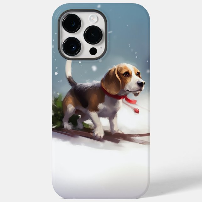 Funda De Case-Mate Para iPhone Pascua de Navidad nieve invierno Beagle (Reverso )